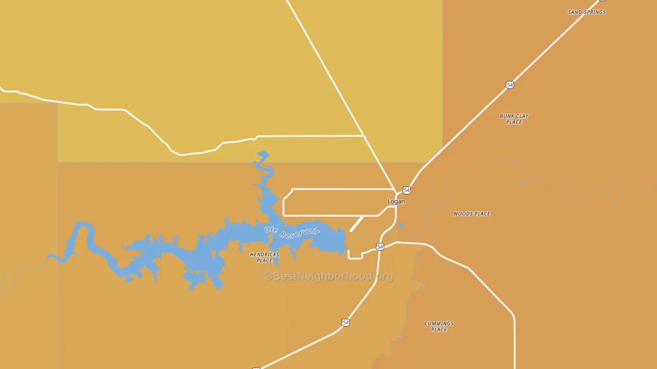 Map of the best neighborhoods in the 88426 area, with better matches in green and worse matches in red