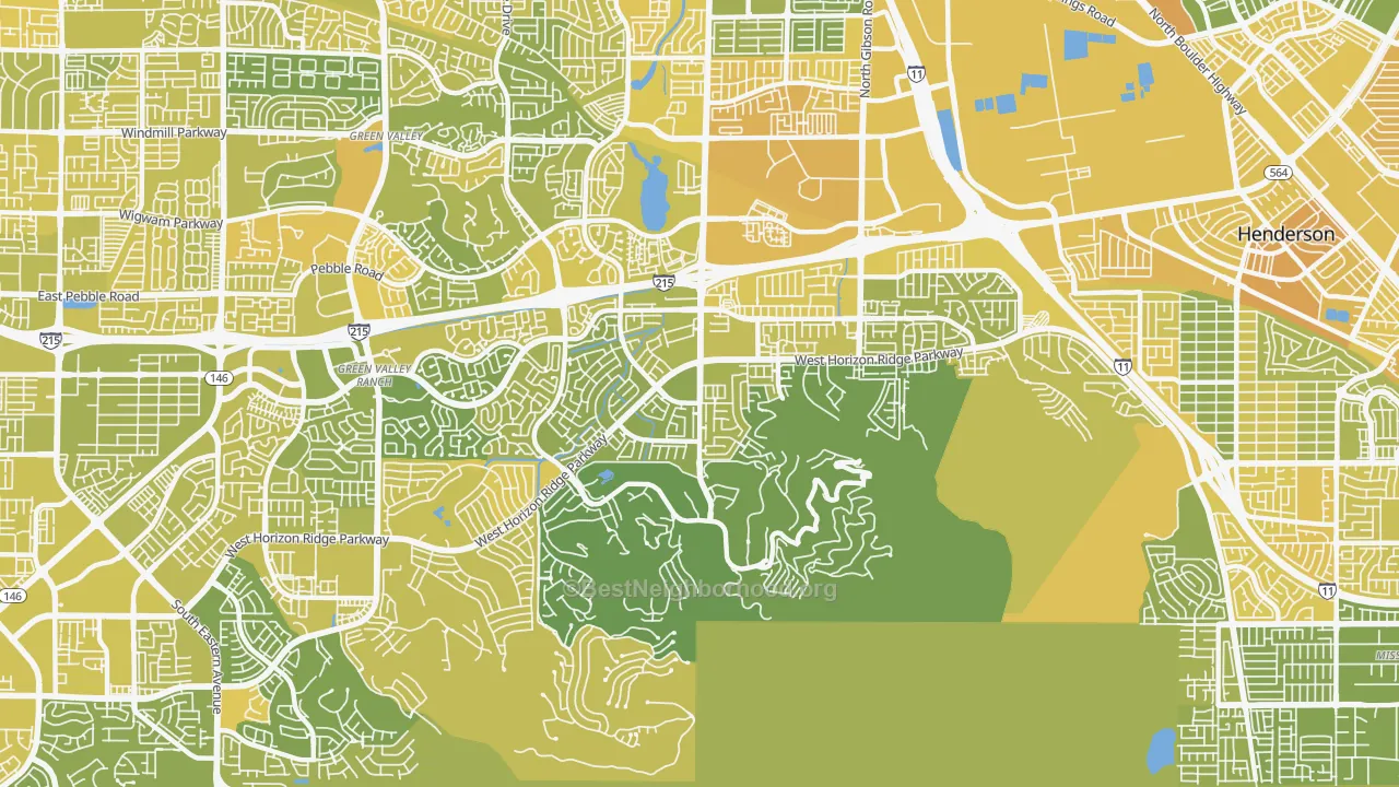 Map of the best neighborhoods in the 89012 area, with better matches in green and worse matches in red