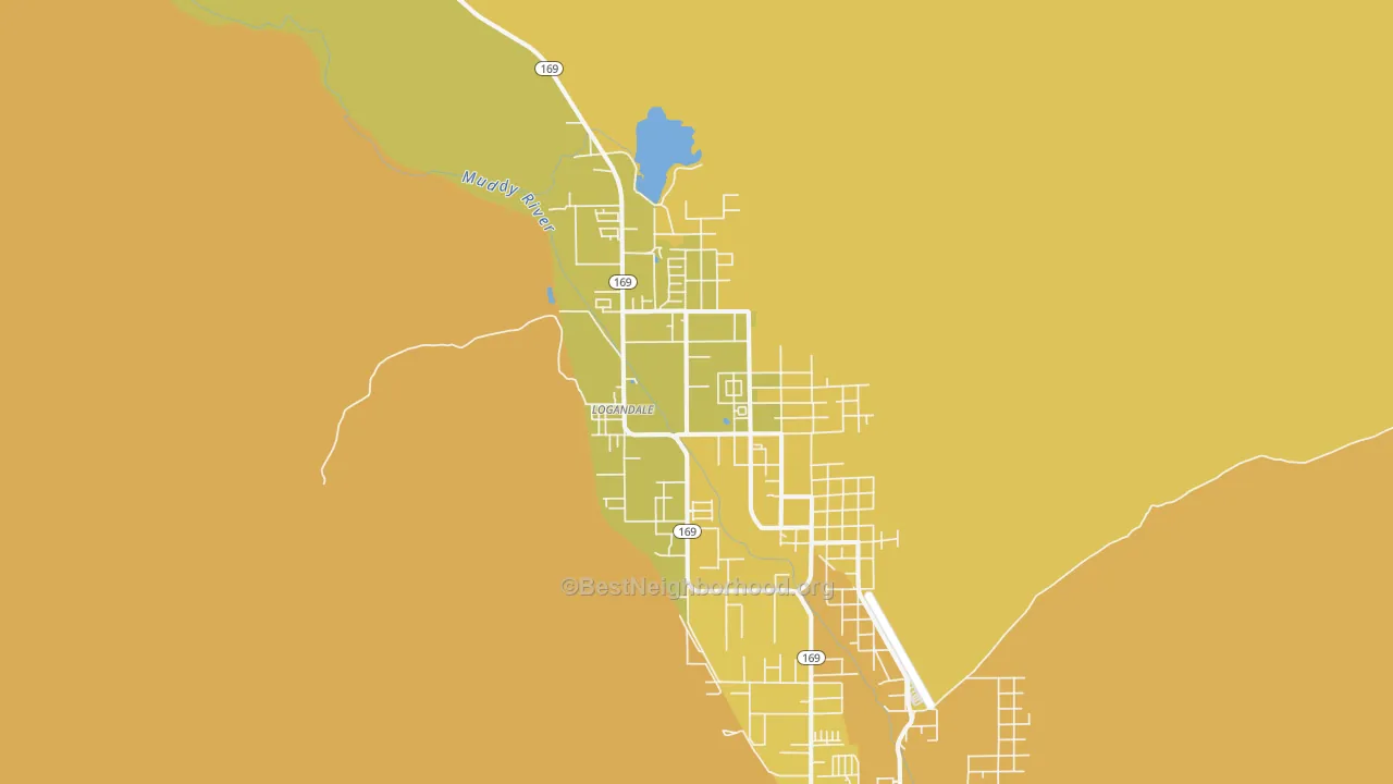 Map of the best neighborhoods in the 89021 area, with better matches in green and worse matches in red
