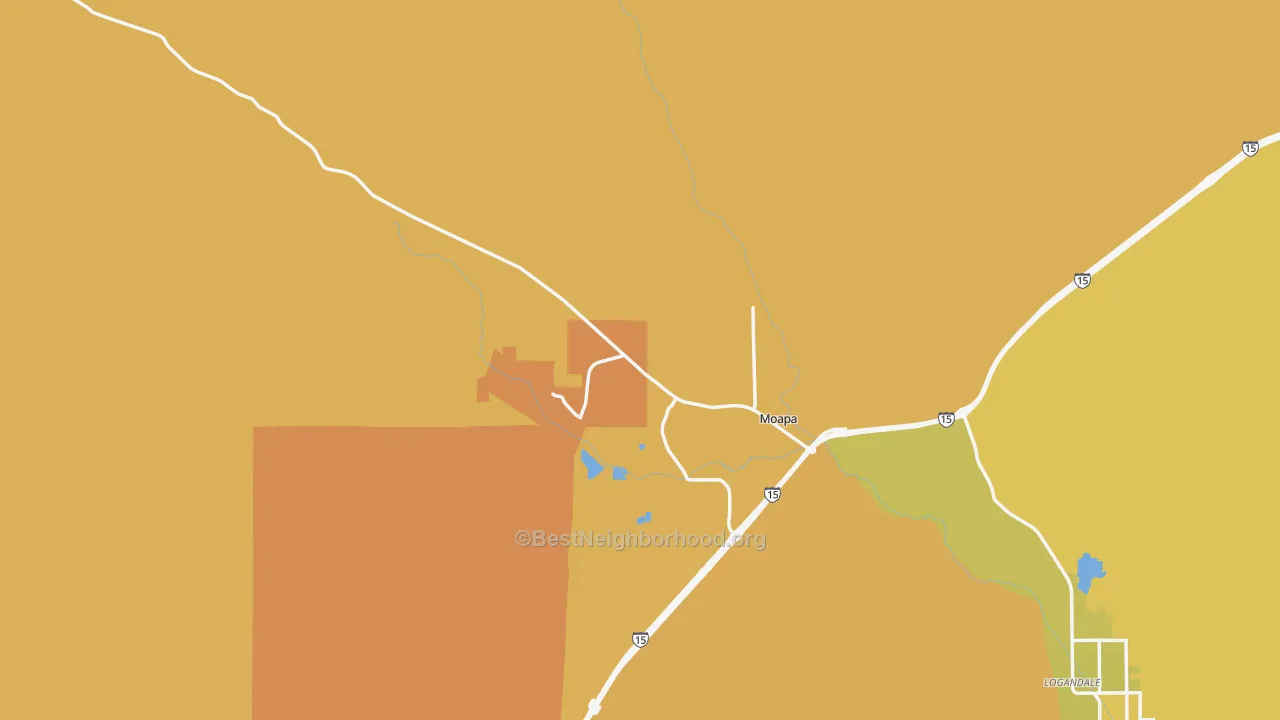 Map of the best neighborhoods in the 89025 area, with better matches in green and worse matches in red