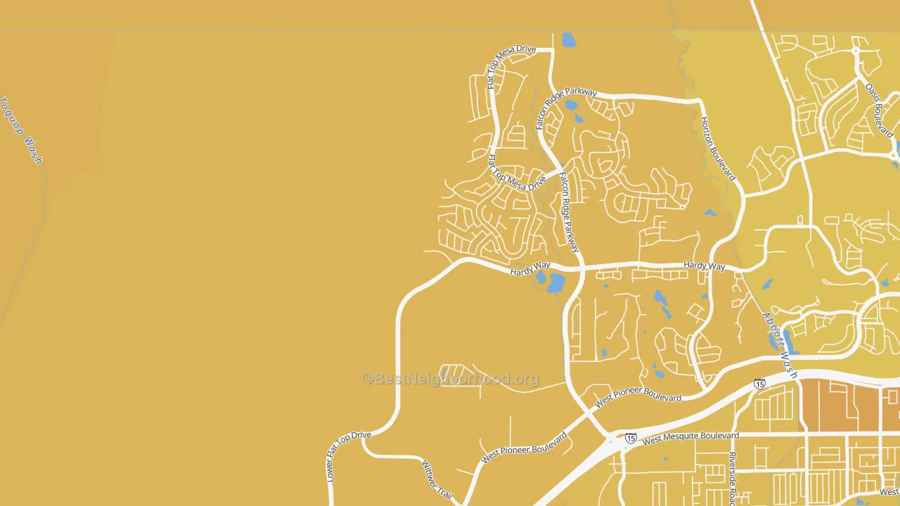 Map of the best neighborhoods in the 89034 area, with better matches in green and worse matches in red