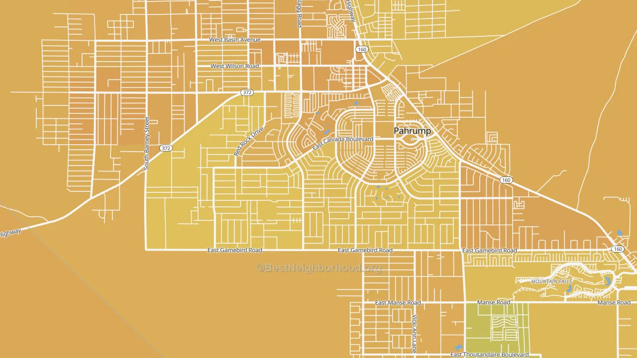 Map of the best neighborhoods in the 89048 area, with better matches in green and worse matches in red