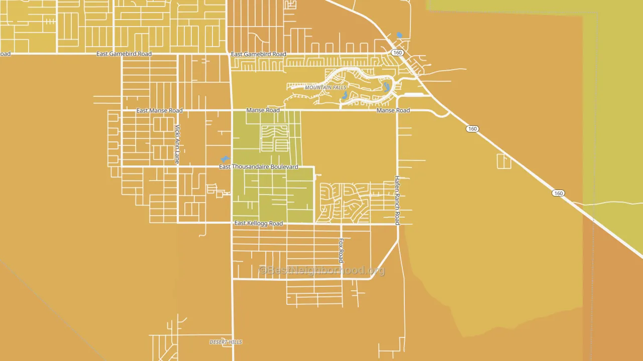 Map of the best neighborhoods in the 89061 area, with better matches in green and worse matches in red