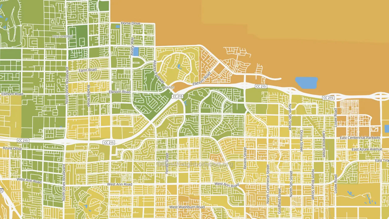 Map of the best neighborhoods in the 89084 area, with better matches in green and worse matches in red