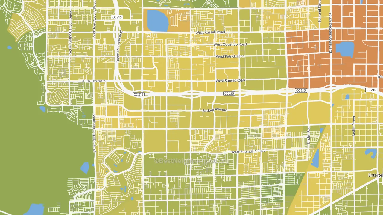 Map of the best neighborhoods in the 89113 area, with better matches in green and worse matches in red