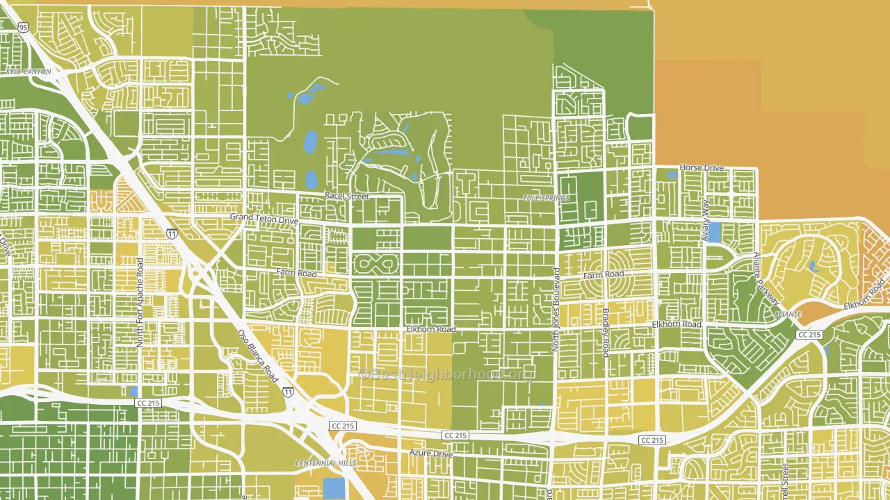 Map of the best neighborhoods in the 89131 area, with better matches in green and worse matches in red