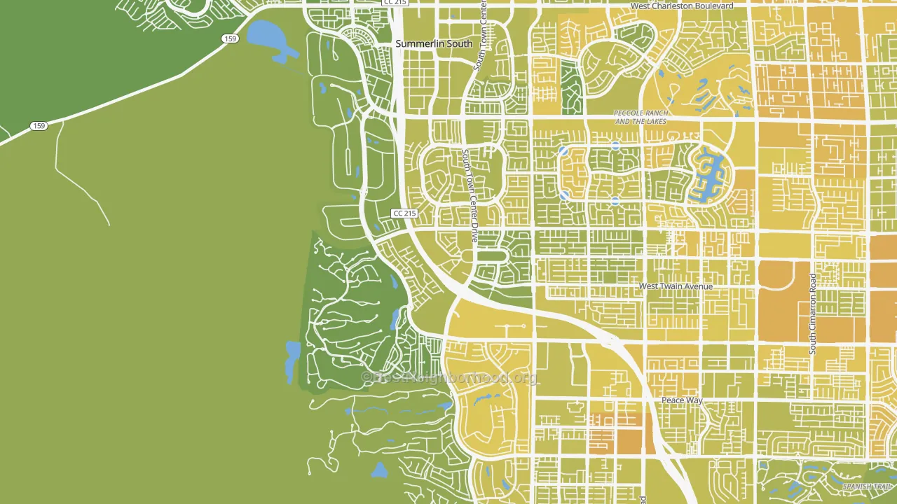 Map of the best neighborhoods in the 89135 area, with better matches in green and worse matches in red