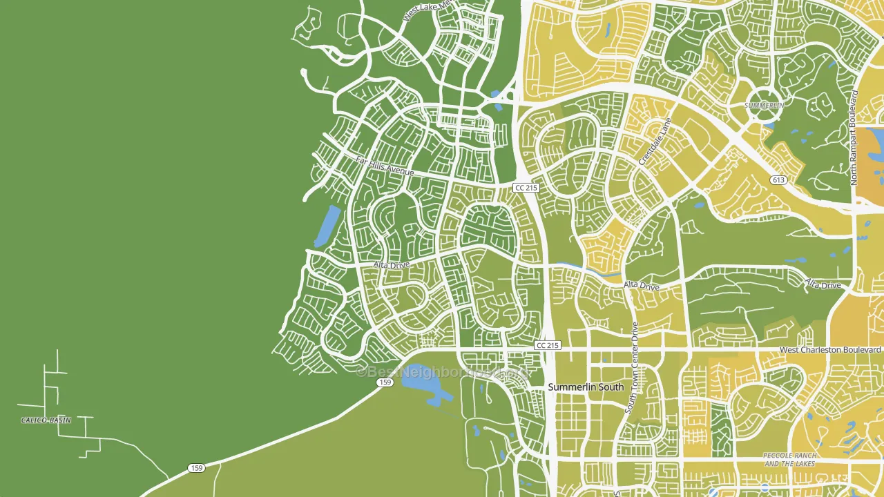 Map of the best neighborhoods in the 89138 area, with better matches in green and worse matches in red