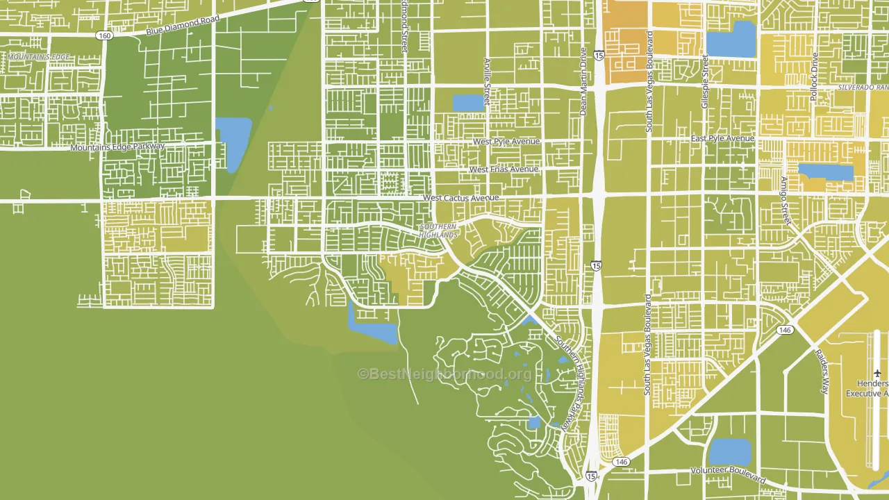 Map of the best neighborhoods in the 89141 area, with better matches in green and worse matches in red