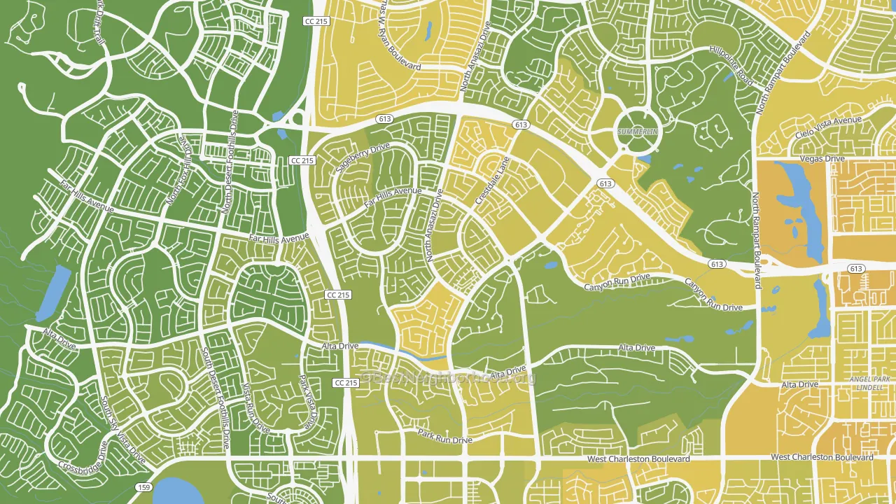 Map of the best neighborhoods in the 89144 area, with better matches in green and worse matches in red