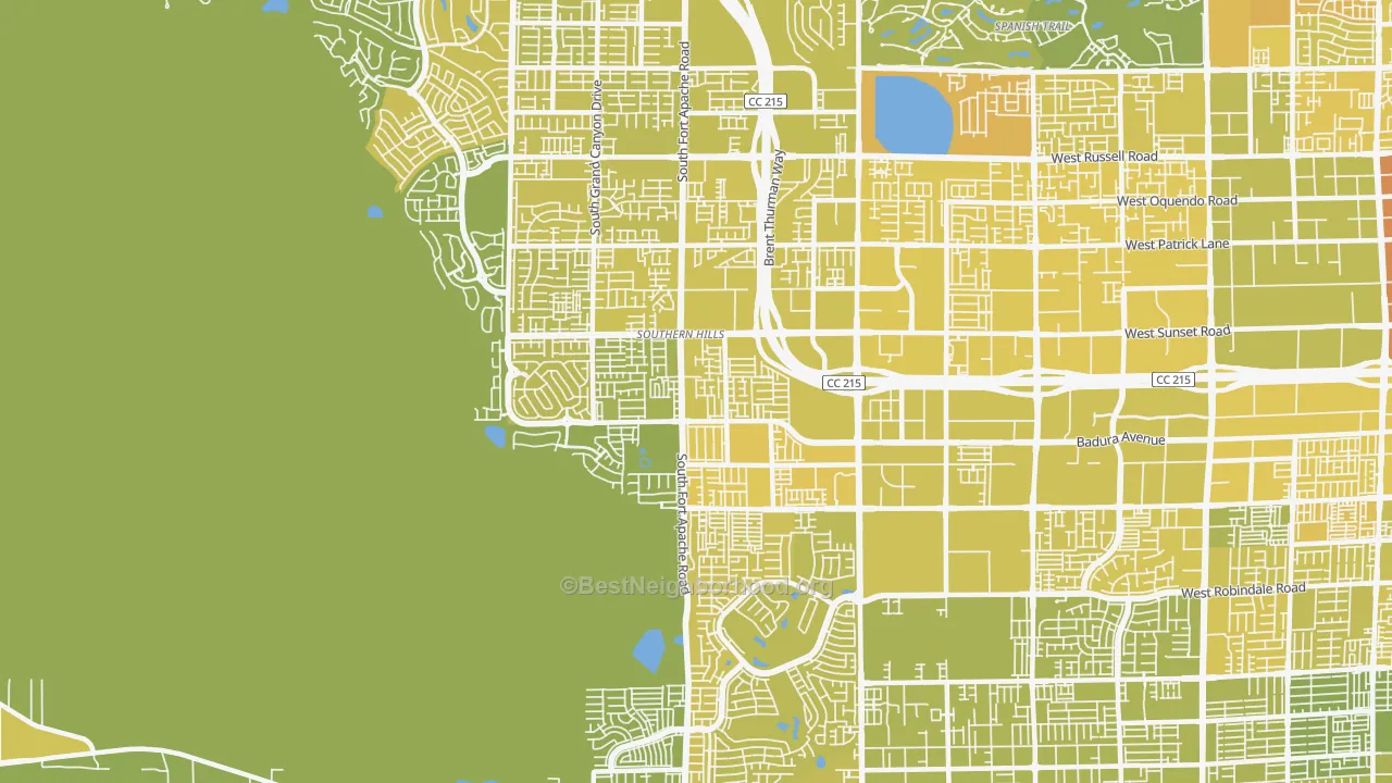 Map of the best neighborhoods in the 89148 area, with better matches in green and worse matches in red