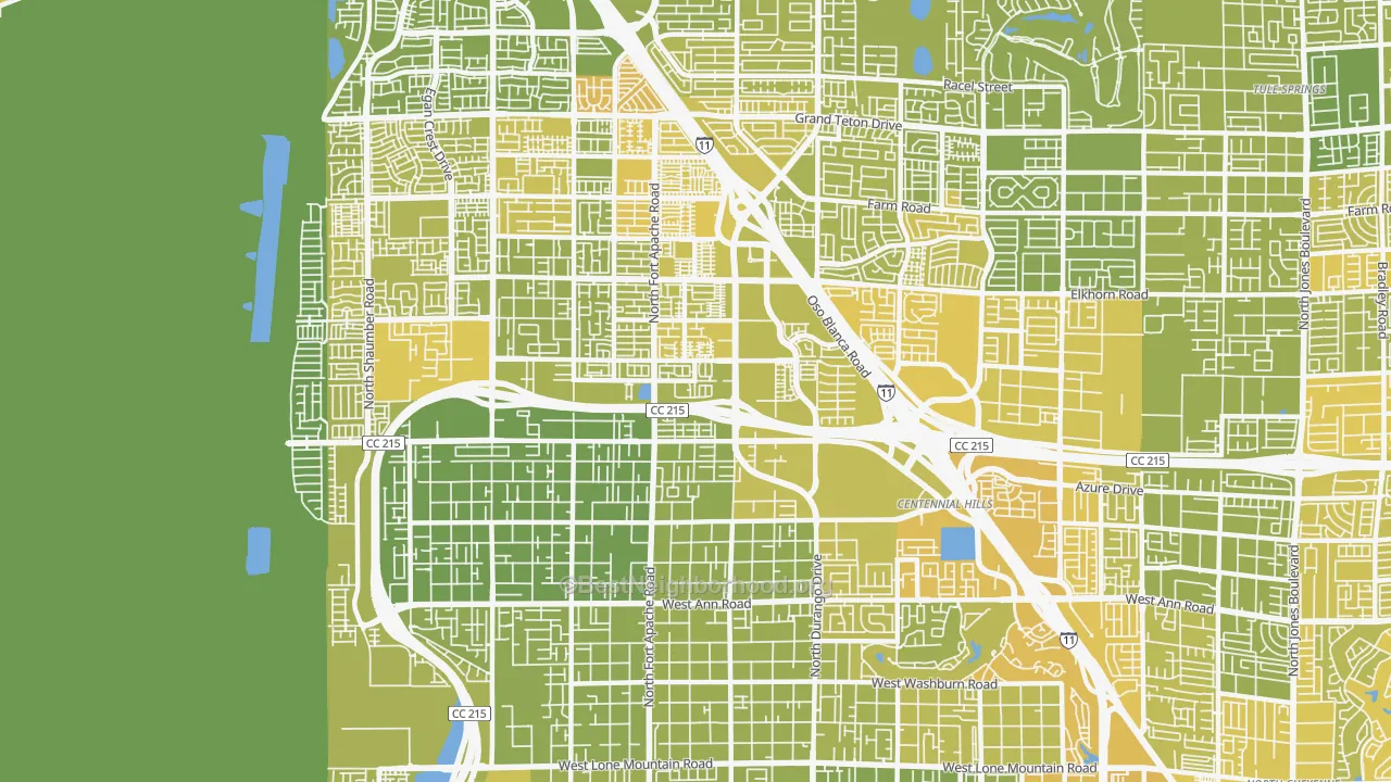 Map of the best neighborhoods in the 89149 area, with better matches in green and worse matches in red
