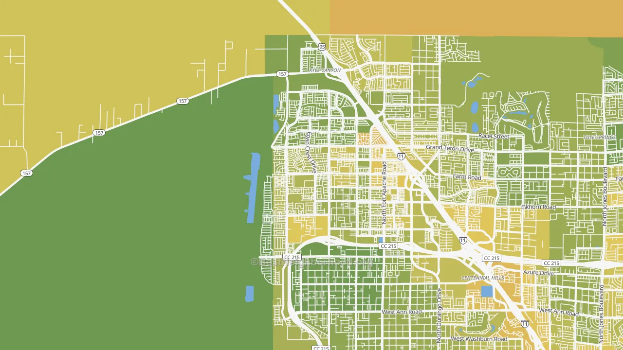 Map of the best neighborhoods in the 89166 area, with better matches in green and worse matches in red