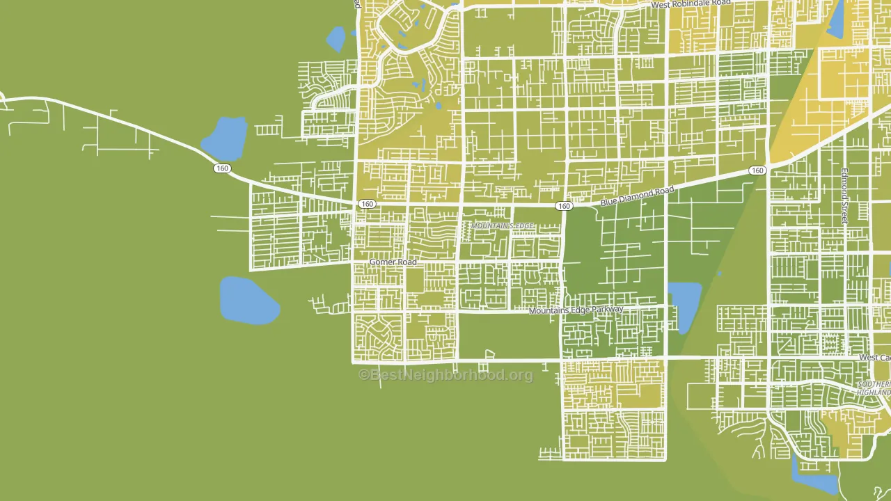 Map of the best neighborhoods in the 89178 area, with better matches in green and worse matches in red