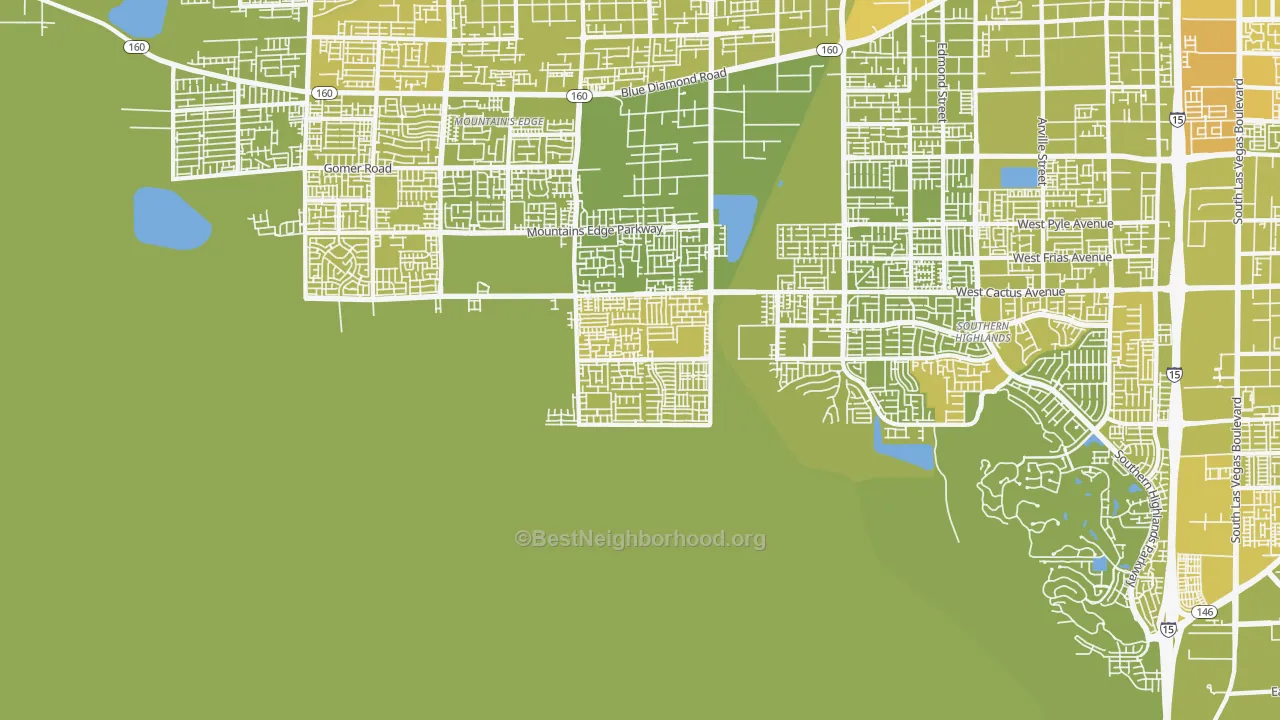 Map of the best neighborhoods in the 89179 area, with better matches in green and worse matches in red