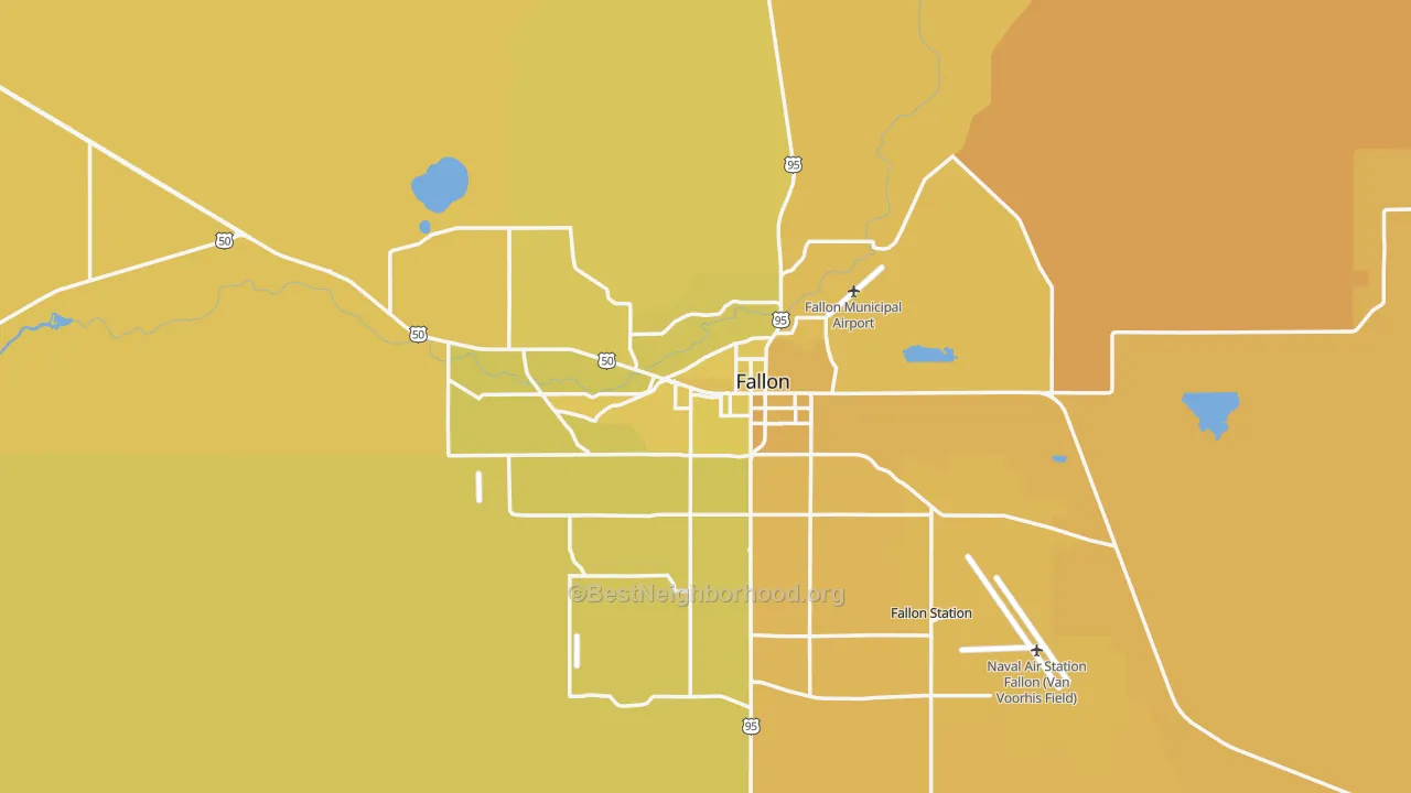 Map of the best neighborhoods in the 89406 area, with better matches in green and worse matches in red