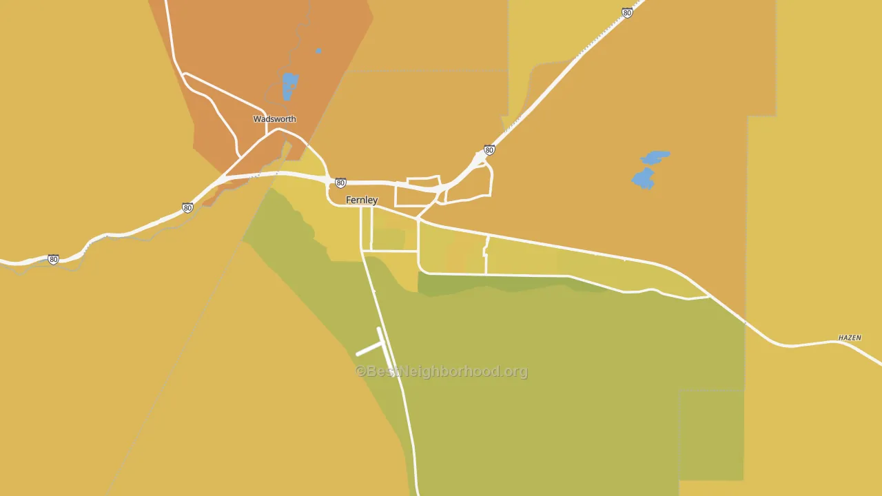 Map of the best neighborhoods in the 89408 area, with better matches in green and worse matches in red
