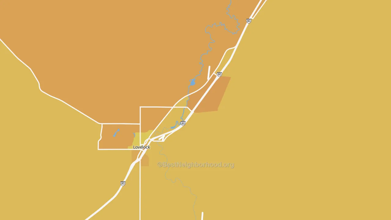Map of the best neighborhoods in the 89419 area, with better matches in green and worse matches in red