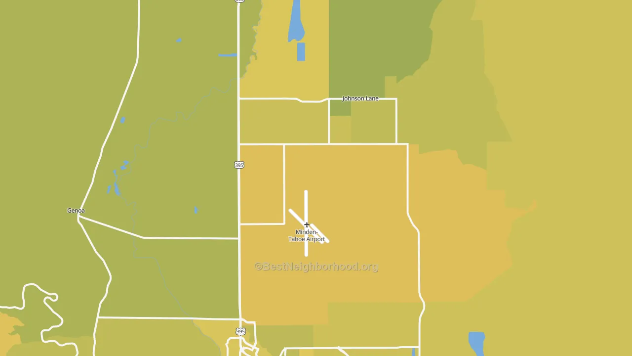 Map of the best neighborhoods in the 89423 area, with better matches in green and worse matches in red