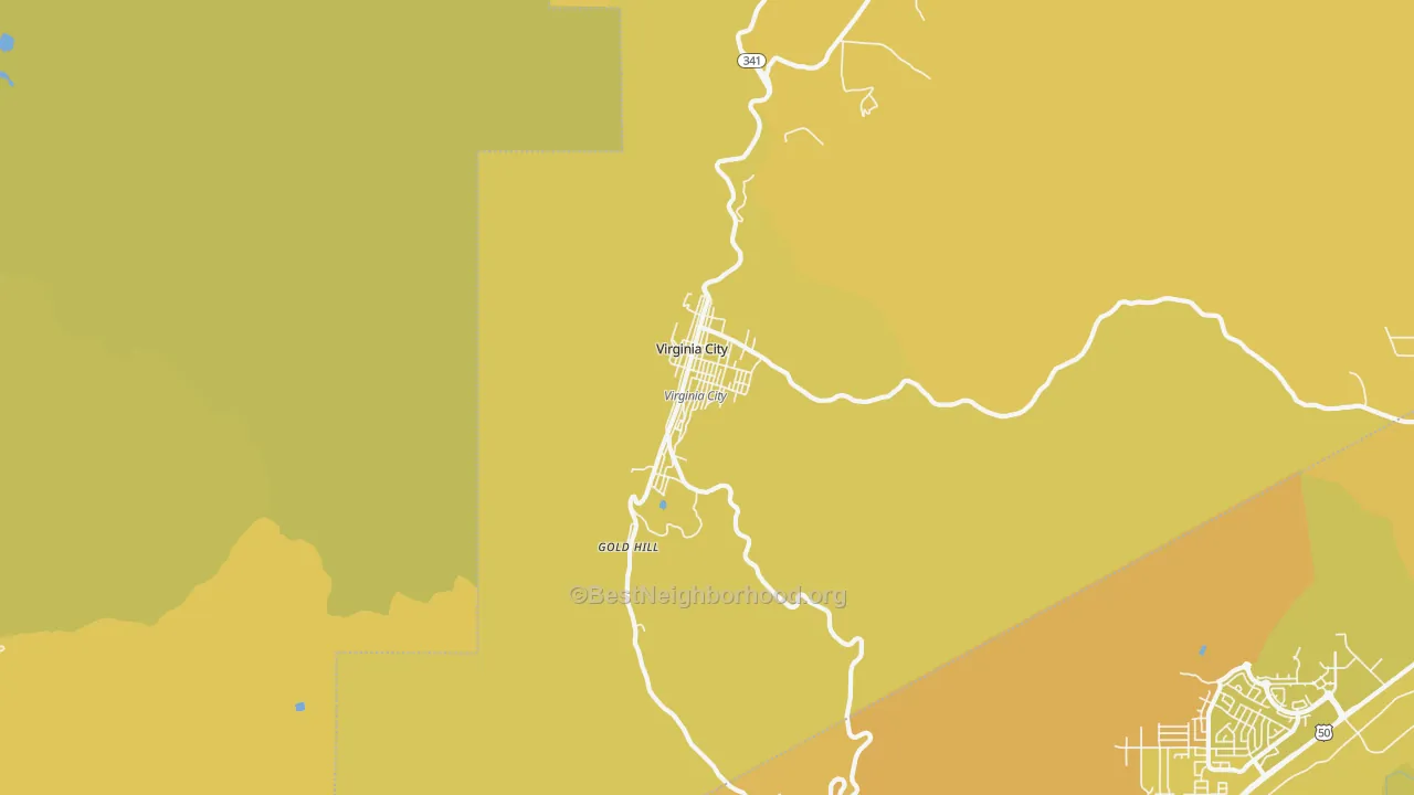 Map of the best neighborhoods in the 89440 area, with better matches in green and worse matches in red