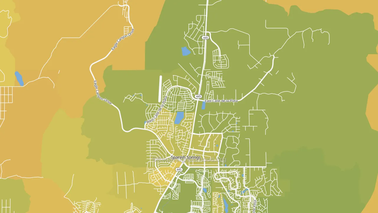 Map of the best neighborhoods in the 89441 area, with better matches in green and worse matches in red