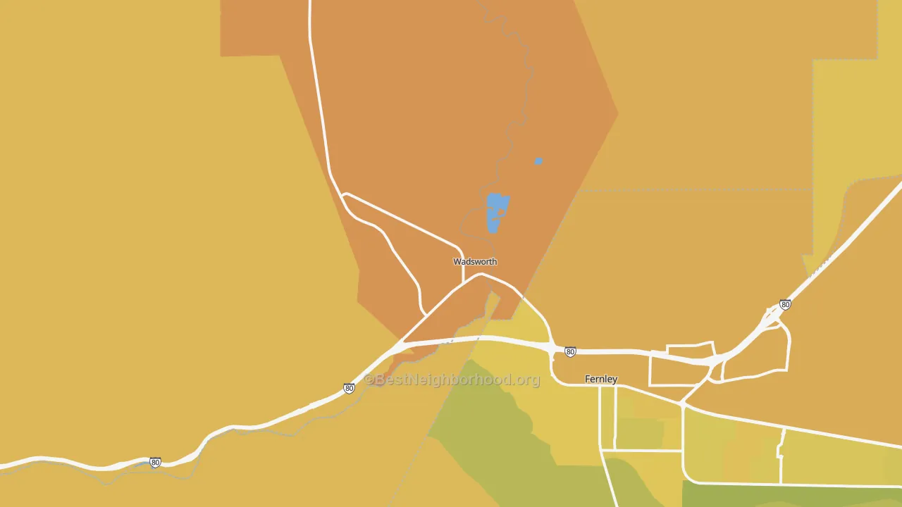 Map of the best neighborhoods in the 89442 area, with better matches in green and worse matches in red