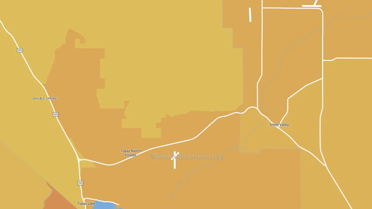 Map of the best neighborhoods in the 89444 area, with better matches in green and worse matches in red