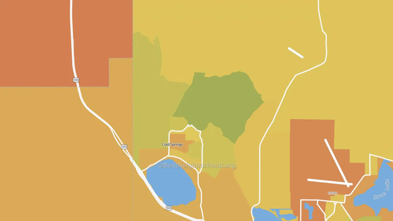 Map of the best neighborhoods in the 89508 area, with better matches in green and worse matches in red