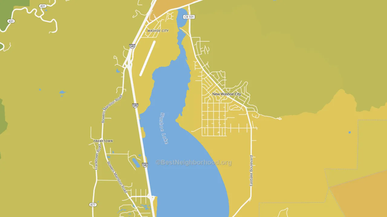 Map of the best neighborhoods in the 89704 area, with better matches in green and worse matches in red