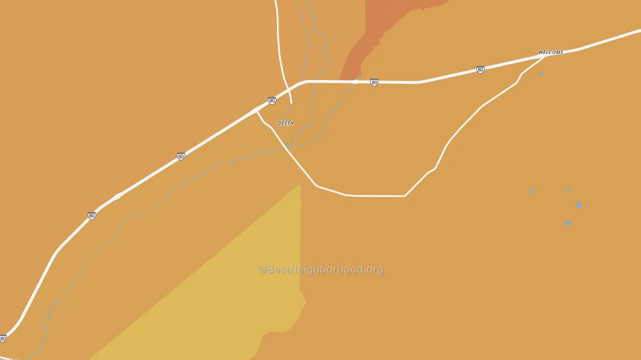 Map of the best neighborhoods in the 89823 area, with better matches in green and worse matches in red