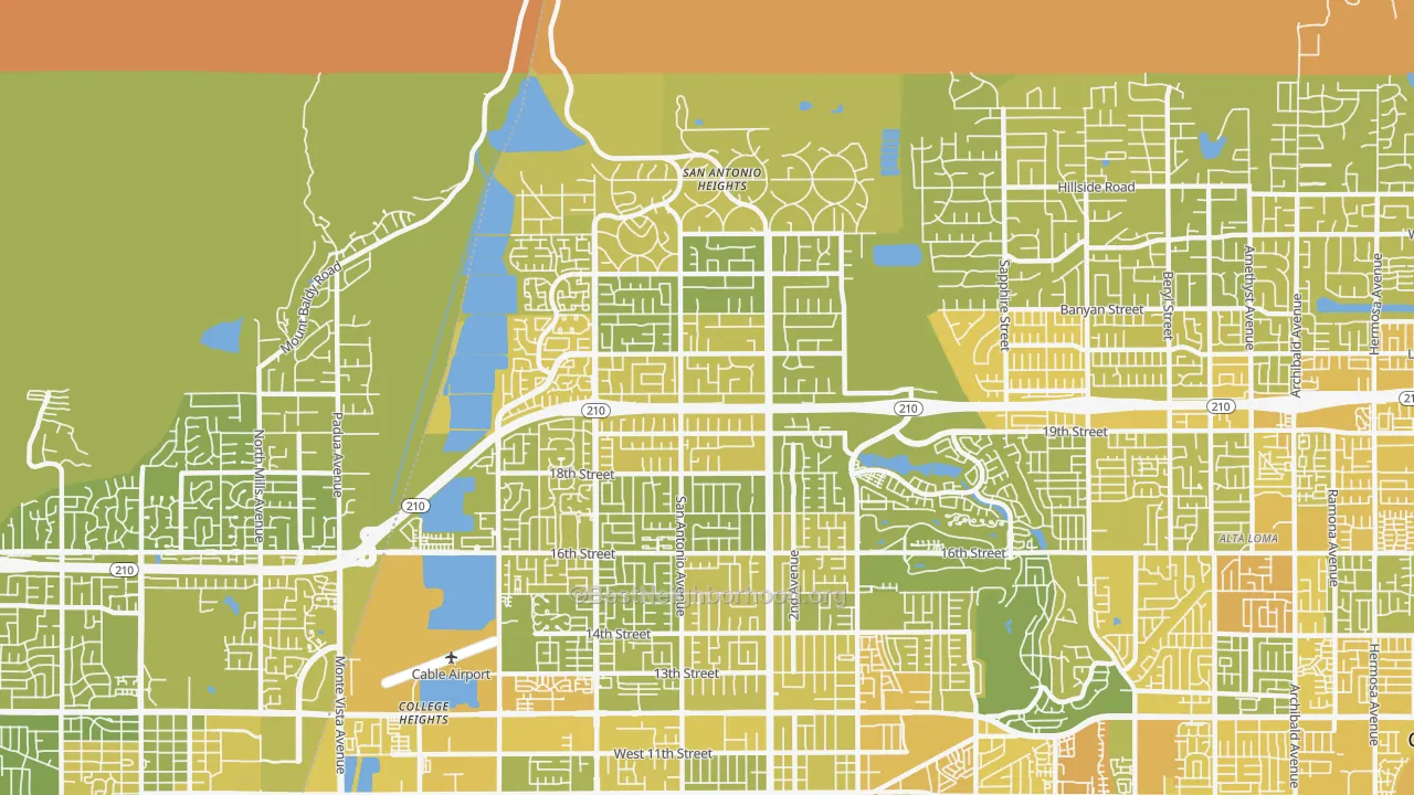 Map of the best neighborhoods in the 91784 area, with better matches in green and worse matches in red
