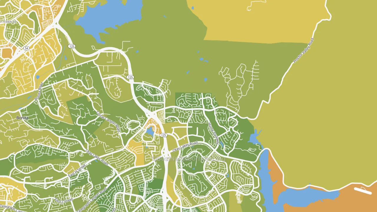 Map of the best neighborhoods in the 91914 area, with better matches in green and worse matches in red