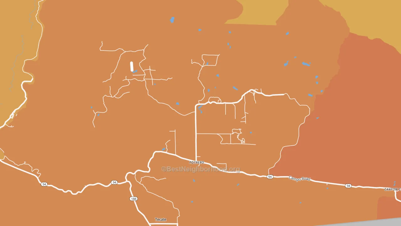 Map of the best neighborhoods in the 91963 area, with better matches in green and worse matches in red