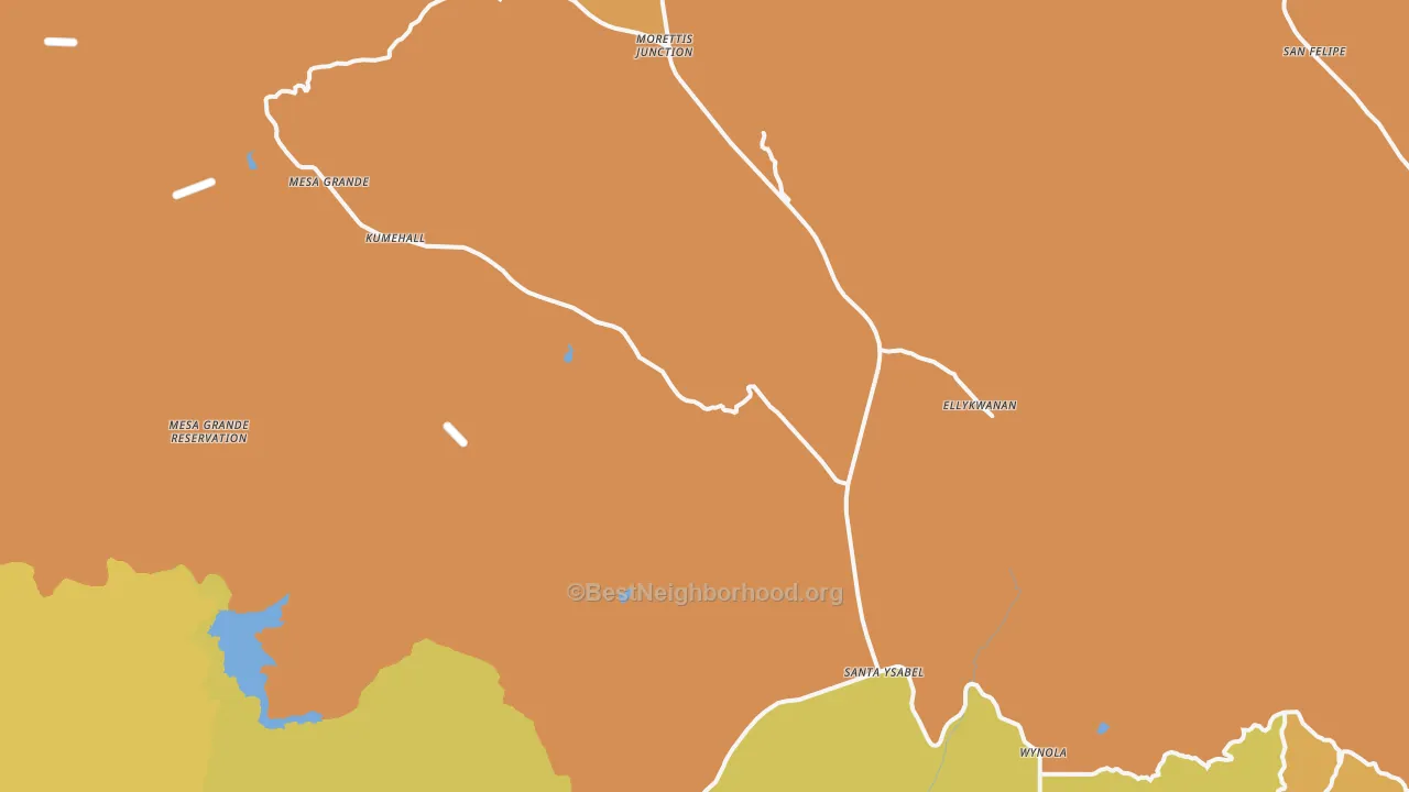 Map of the best neighborhoods in the 92070 area, with better matches in green and worse matches in red
