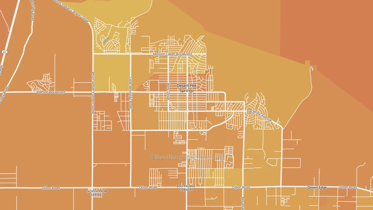 Map of the best neighborhoods in the 92240 area, with better matches in green and worse matches in red