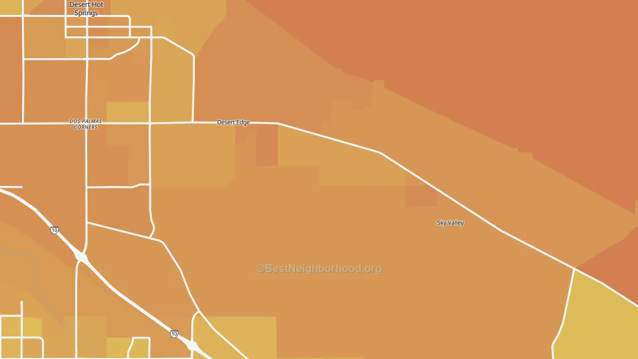 Map of the best neighborhoods in the 92241 area, with better matches in green and worse matches in red