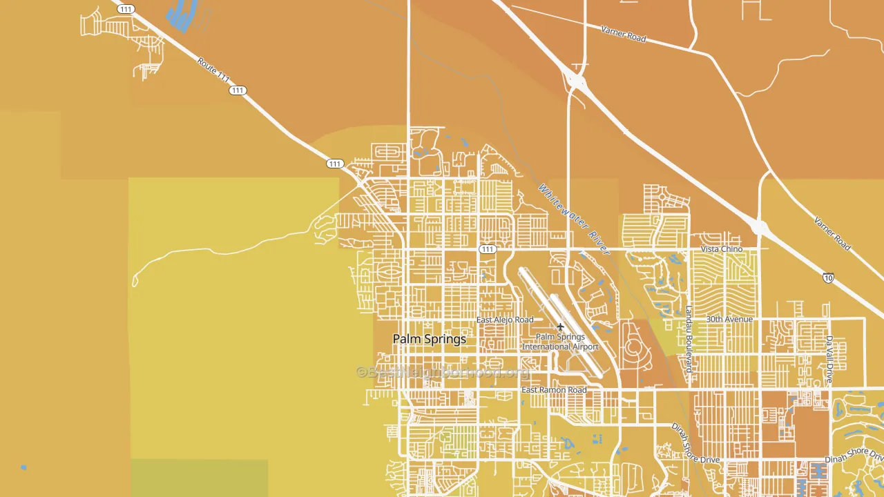 Map of the best neighborhoods in the 92262 area, with better matches in green and worse matches in red