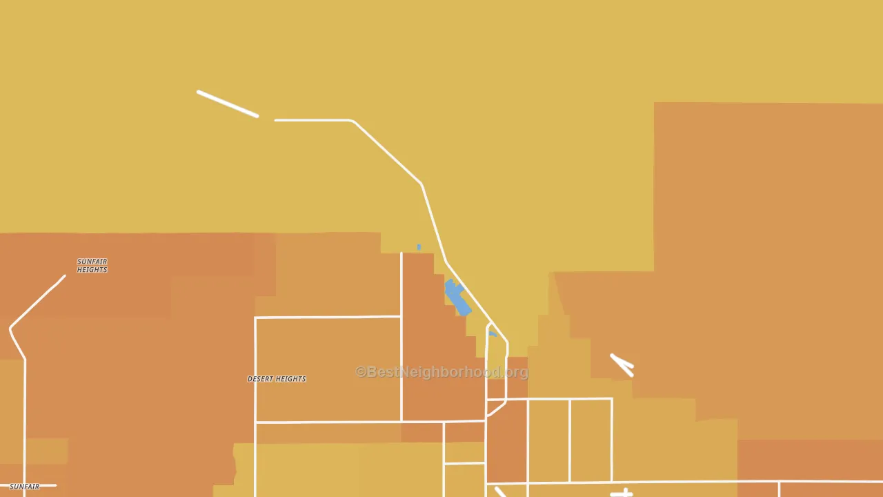 Map of the best neighborhoods in the 92278 area, with better matches in green and worse matches in red