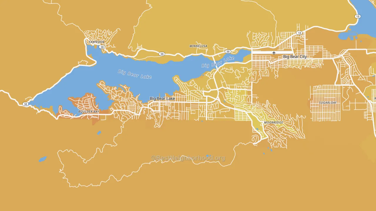 Map of the best neighborhoods in the 92315 area, with better matches in green and worse matches in red