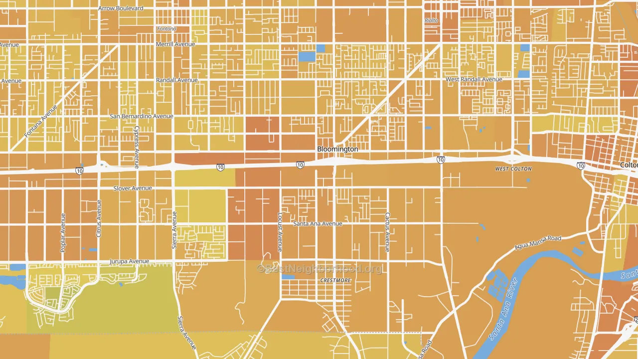 Map of the best neighborhoods in the 92316 area, with better matches in green and worse matches in red