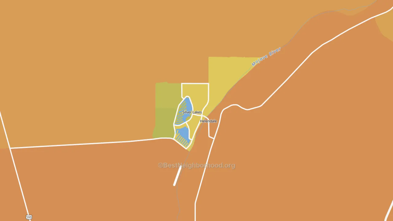 Map of the best neighborhoods in the 92342 area, with better matches in green and worse matches in red