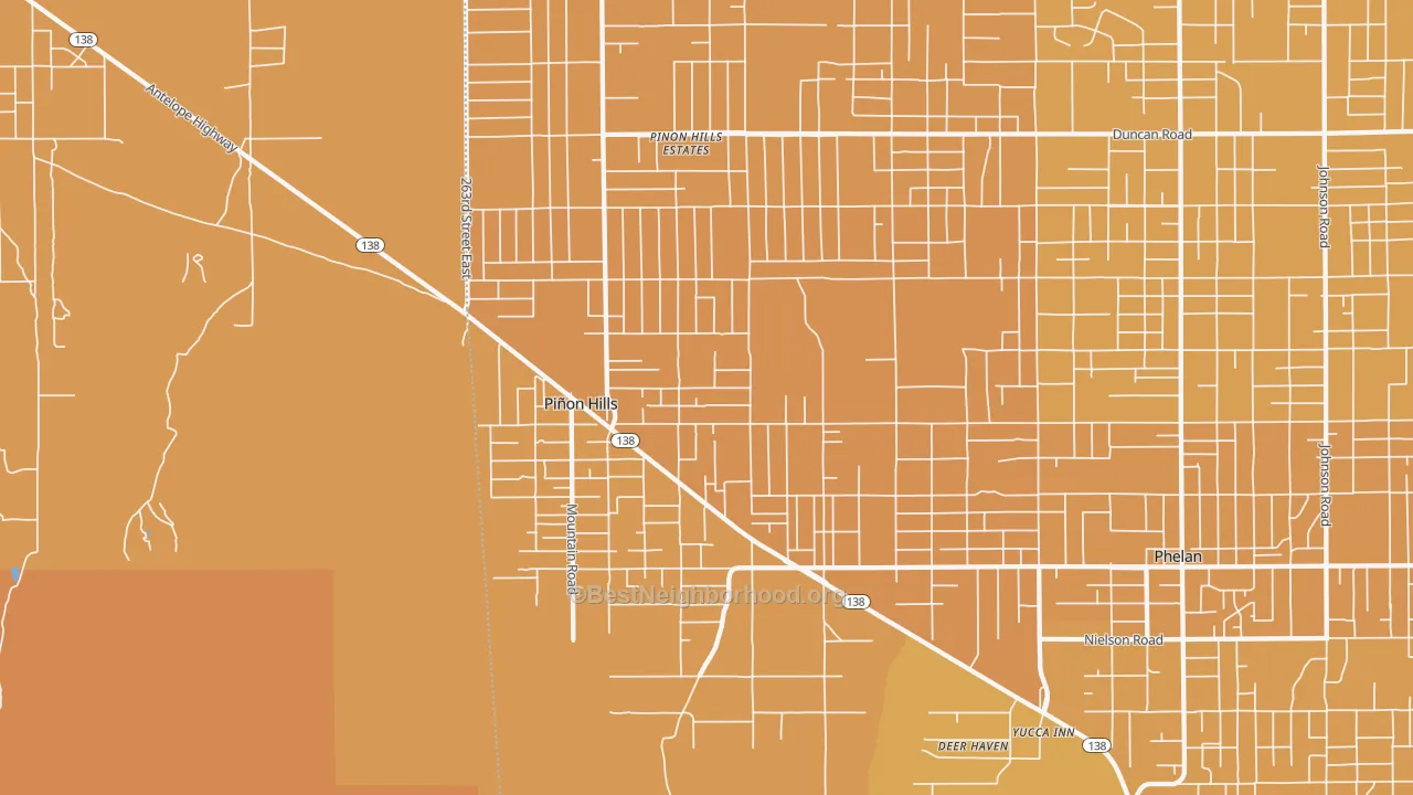 Map of the best neighborhoods in the 92372 area, with better matches in green and worse matches in red