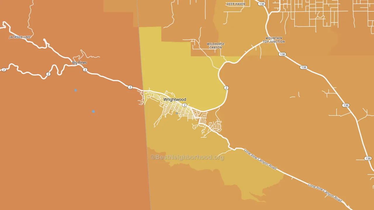 Map of the best neighborhoods in the 92397 area, with better matches in green and worse matches in red