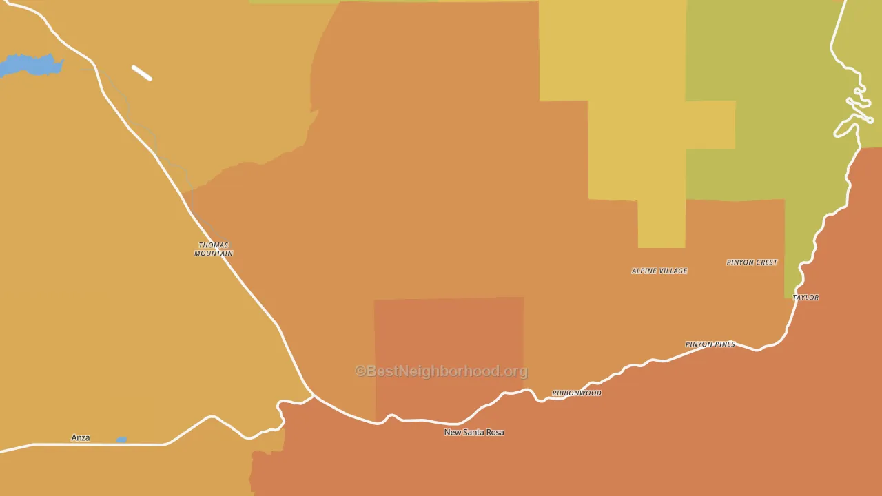 Map of the best neighborhoods in the 92561 area, with better matches in green and worse matches in red