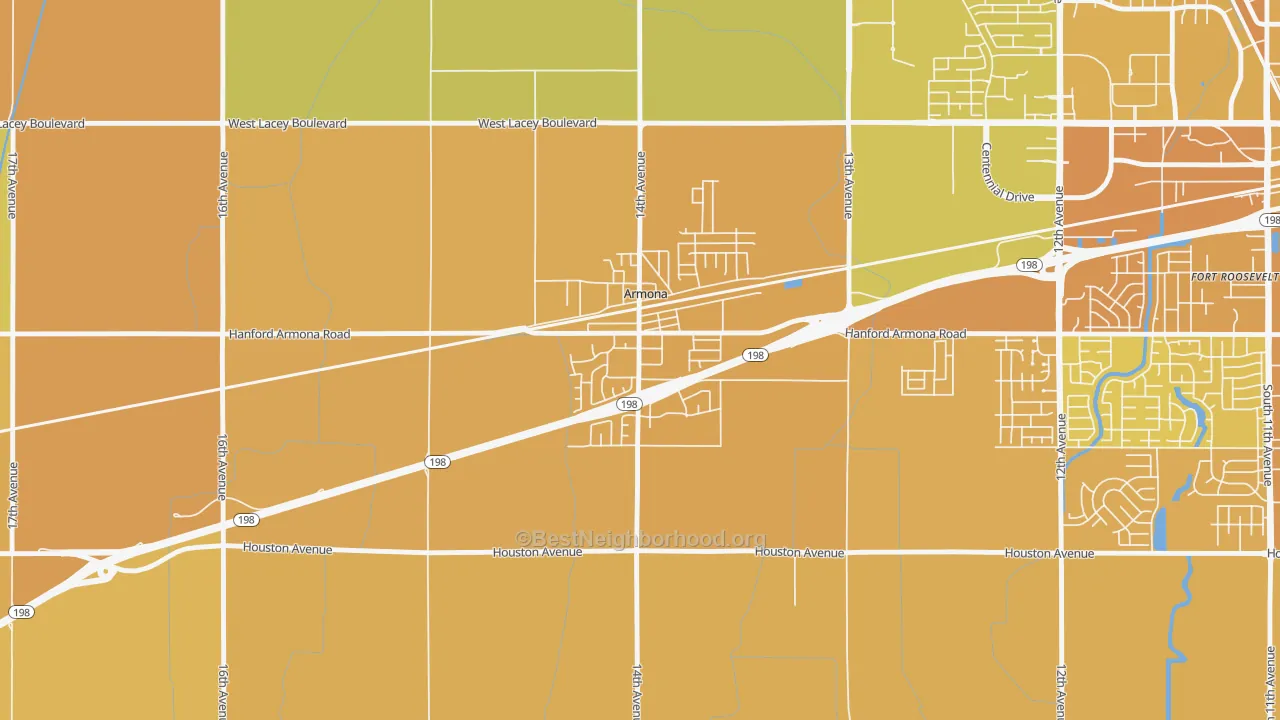 Map of the best neighborhoods in the 93202 area, with better matches in green and worse matches in red