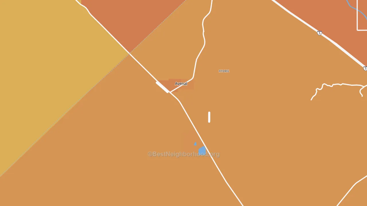 Map of the best neighborhoods in the 93204 area, with better matches in green and worse matches in red