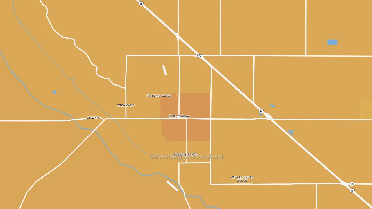 Map of the best neighborhoods in the 93206 area, with better matches in green and worse matches in red