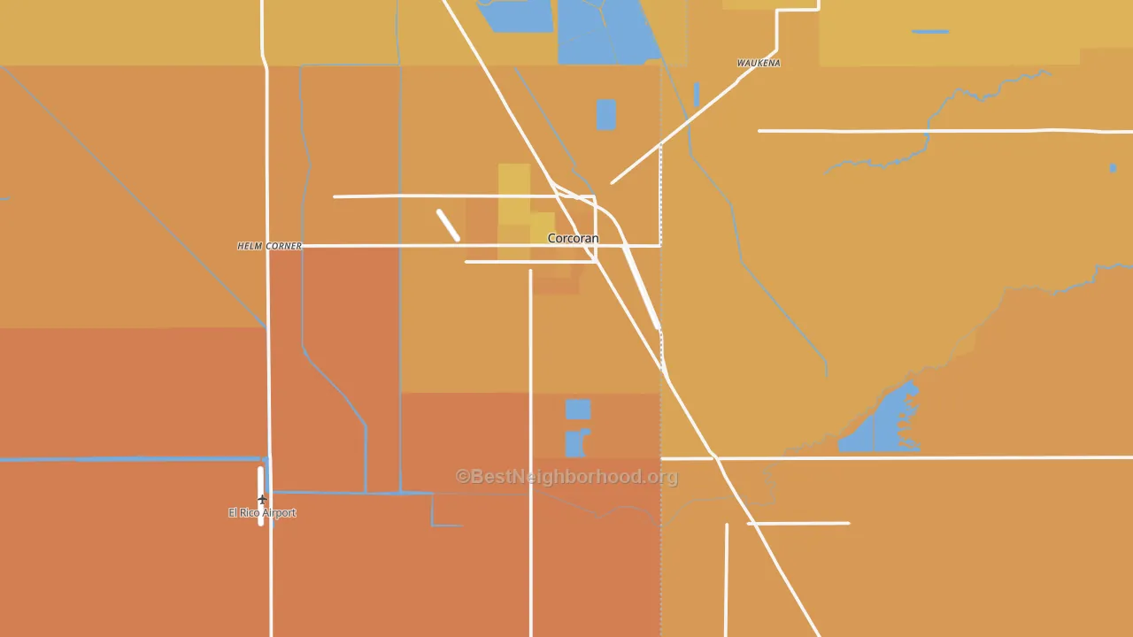 Map of the best neighborhoods in the 93212 area, with better matches in green and worse matches in red