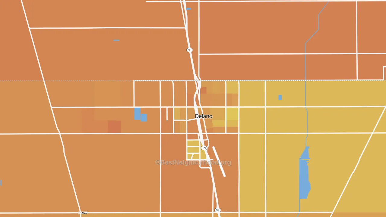 Map of the best neighborhoods in the 93215 area, with better matches in green and worse matches in red