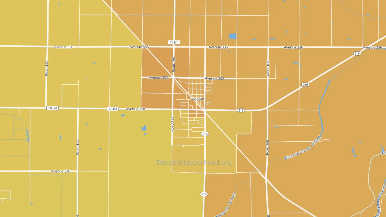 Map of the best neighborhoods in the 93235 area, with better matches in green and worse matches in red